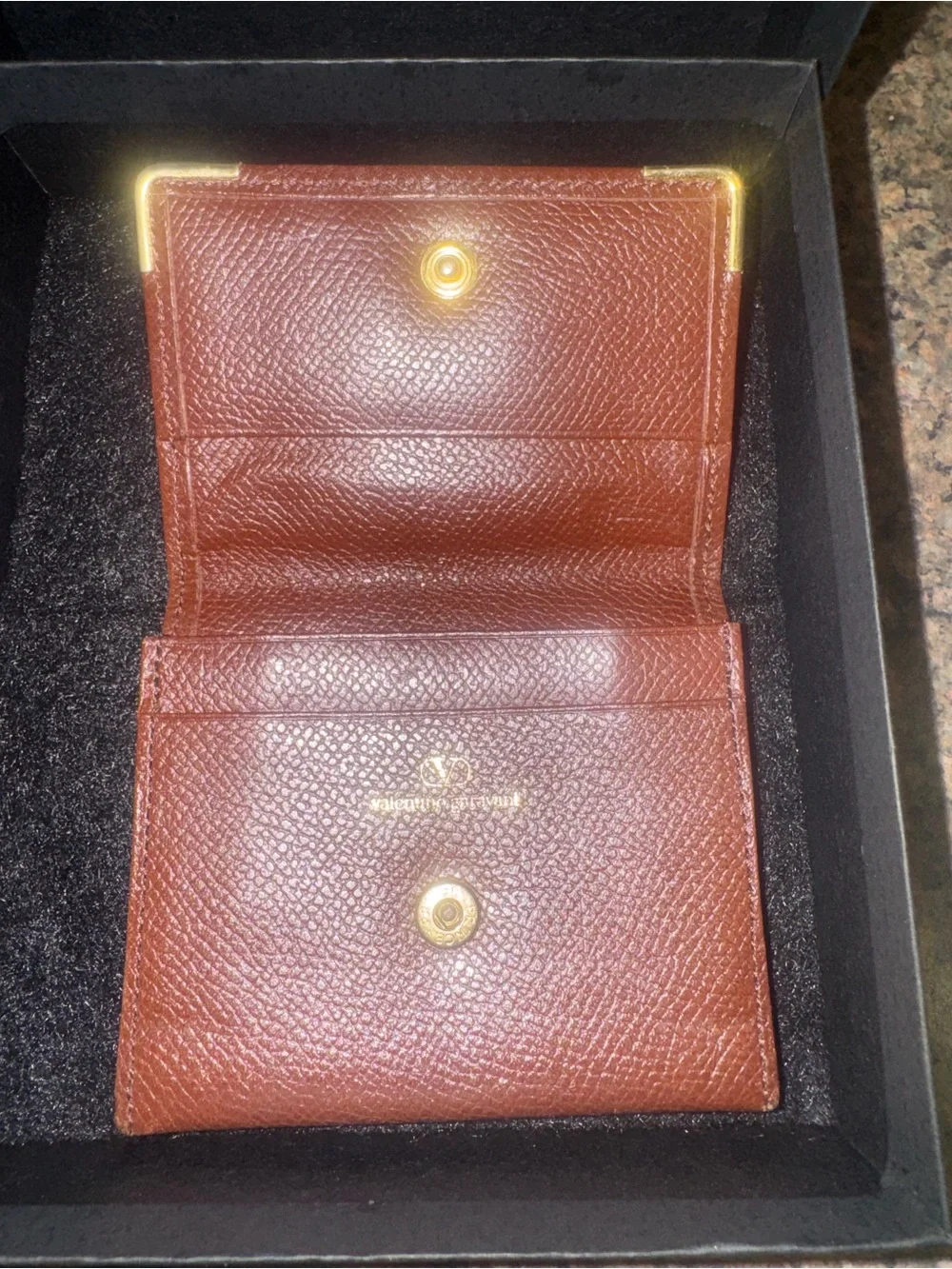 Valentino Garavani Brown Leather wallet with Gold plated Corners